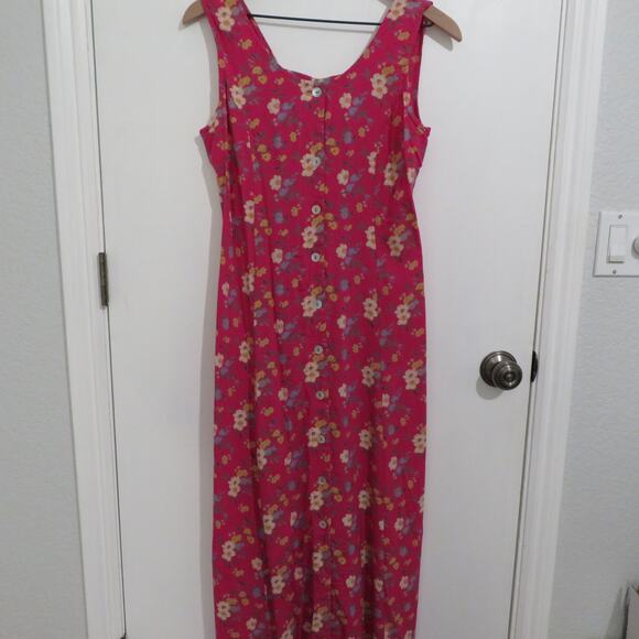 Koret Small Pink Yellow Floral Midi Dress Button Front - Picture 1 of 5